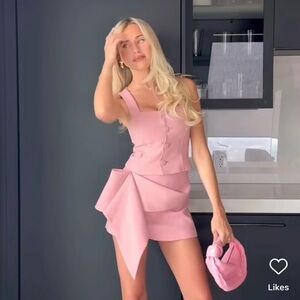 ZARA WOMEN SET CROPPED BUSTIER VEST + VOLUMINOUS SKORT PINK